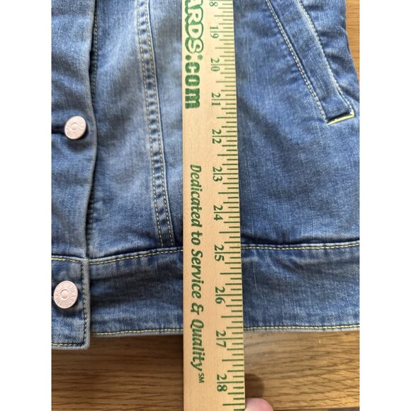 LuLaRoe Jean Jacket Size Small Southwest Aztec Boho Embroidered Blue Denim Hippi - Picture 4 of 15